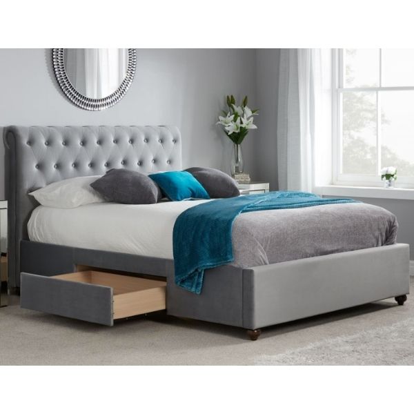 Marlow Grey Velvet 2 Drawer Storage Sleigh Bed